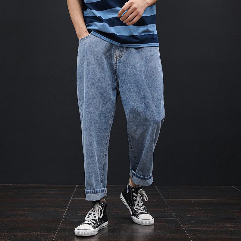 

plus Size 42 46 48 Men's Fashion Hip Hop Blue Jeans 2021 New Loose Wide Leg Pants Jeans Male Denim Ankle-lenght Pants