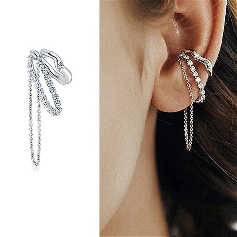 

Clip-on & Screw Back 2021 Fashion Clip Earrings Metal Trendy Women Simple No Ear Hole Multi-layer Tassel Female Elegant Jewelry, Silver