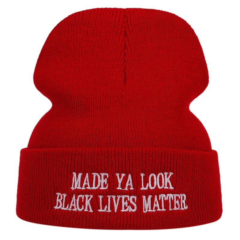 

New Men Women Knitted Hat Fashion MADE YA LOOK BLACK LIVES MATTER Embroidery Ski Warm Winter Beanie Skullies Caps hip hop hats