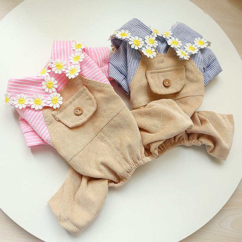 

New Autumn And Winter Dog Four-legged Clothes Thickened Warm And Comfortable Small Dog Striped Cat Overalls Pet Clothes, Blue