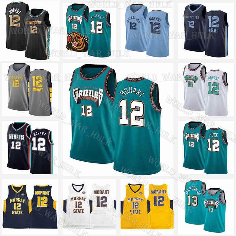 

Ja 12 Morant Jerseys Memphis Grizzlies NCAA Murray State Racers University 2020 2021 New Men Kids Basketball Jersey Retro Mesh, Black;red