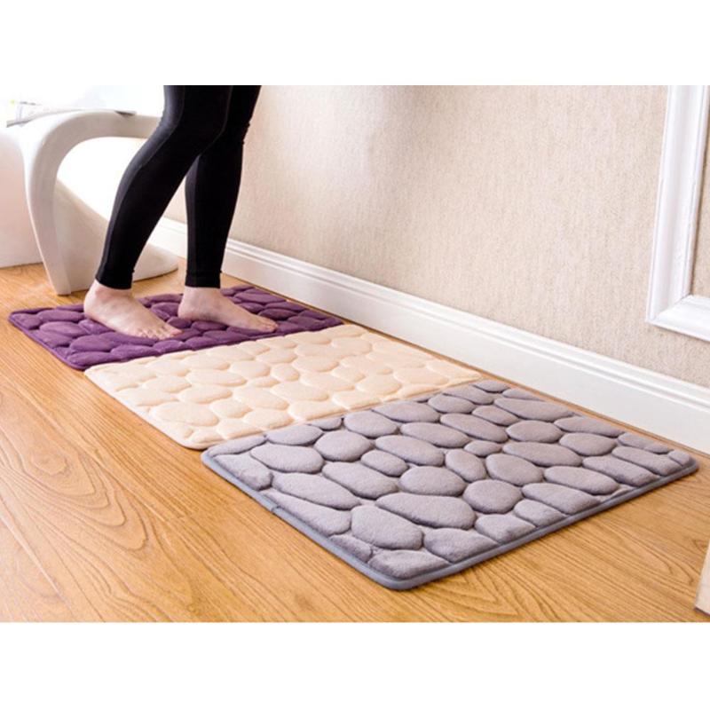 

40x60cm 3D Stone Carpet Shower Floor Pebble Flannel Bathroom Bath Rug Mat, Purple