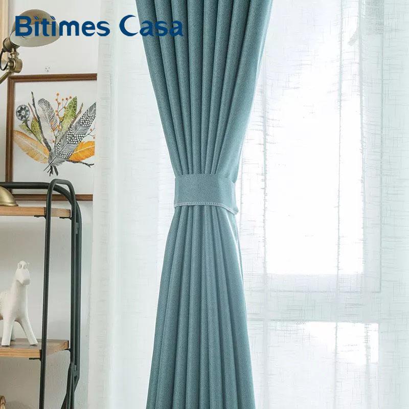 

Customized Size Thicken Linen Blackout Window Curtain Knitted Surface For Living Roon Bedroom High Shading Home Decor1, White