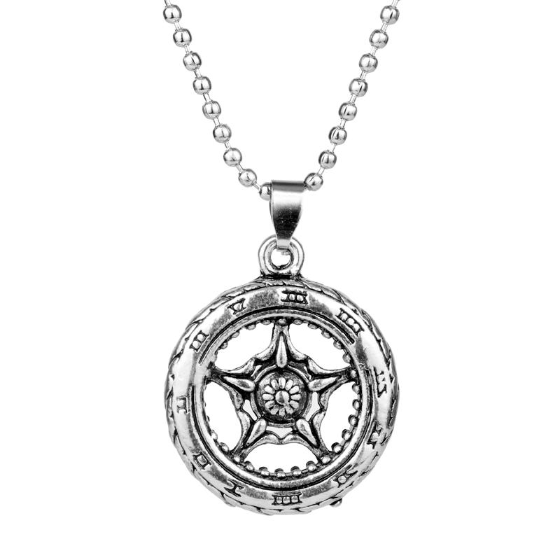 

dongsheng Men's Fashion Domineering Vintage steampunk Roman Numerals Tire Wheel Vintage Silver Color Charm Choker Necklace-30