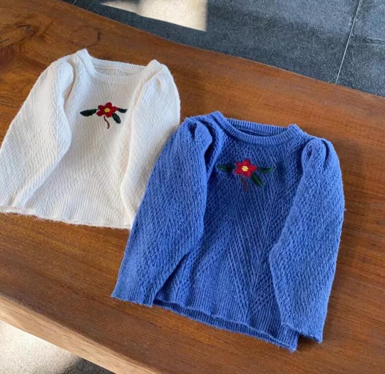 

2021 New Girls Knitted Embroidery Sweater Spring Fashion Girls Sweaters 1-7 Years, Beige
