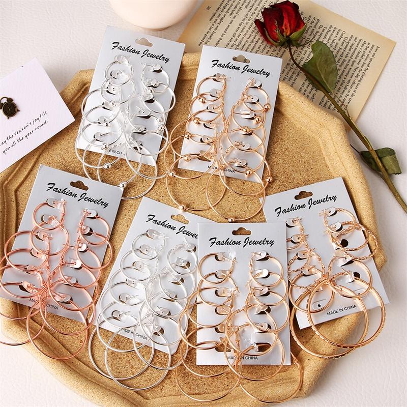 

Vienkim Oversize Big Circle Hoop Earring Set For Women Simple Punk Style Brincos Round Earrings Party Jewelry Gift 6 pair /lot