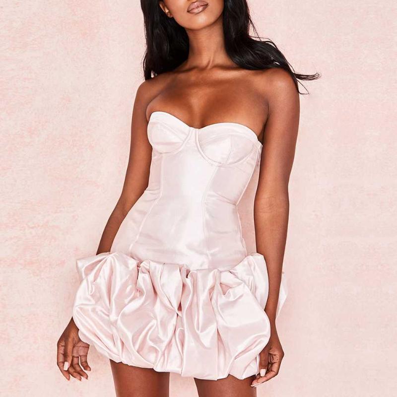 

Seamyla Pink Ball Gown Strapless Sleeveless Dress Sexy Women Summer Bobycon Celebrity Evening Club Party Vestidos Mini Dresses