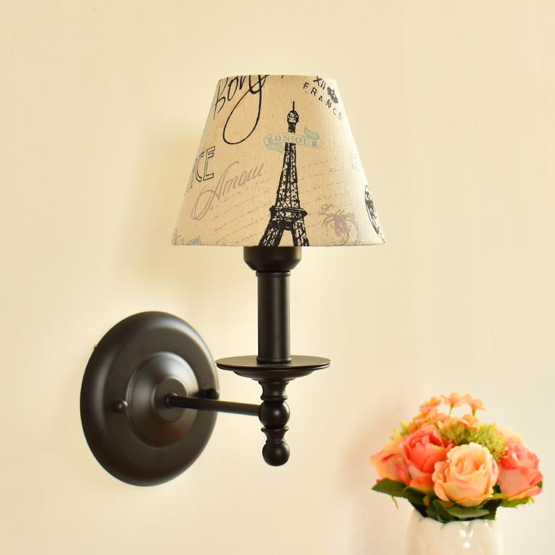 

Nordic wall lamp American country simple bedroom bedside lamps garden fabric wrought iron living room study wall light mx4271045