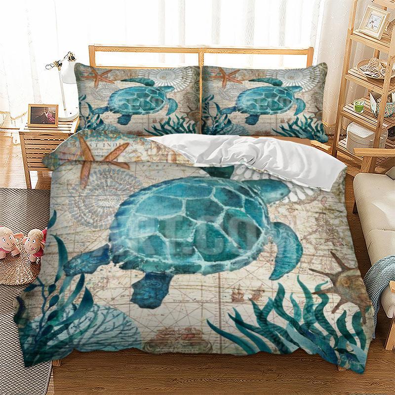 

3D Turtle sea duvet cover bedding set single  full queen king size polyester bedlinen dropship1, As pic