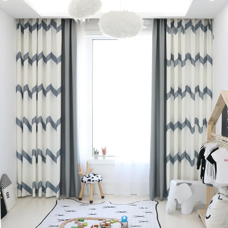 

Grey Curtains for Living Room Grey and Beige Stitching Stripped Window Curtain Bedroom Blackout Curtain Drapes, White tulle