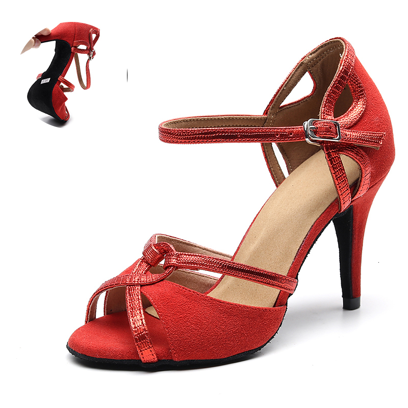 

2021 New Women High Heel Latin Ballroom Red Soft Bottom Bachata Salsa Dancing Shoes for Woman Flannel Waltz Tango Dance Shoe Sl0l, Brown