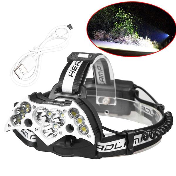 

200000LM 11LED USB Chargeable Headlight HT011 Grey Headlamp For Outdoor Indoor Camping Portable Lighting Fixture No UV