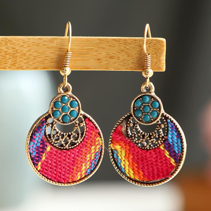 

Ethnic Round Embroidery Tribe Dangle Earrings 2021 Women's Vintage Fabric Jhumka Earrings Fashion Jewelry