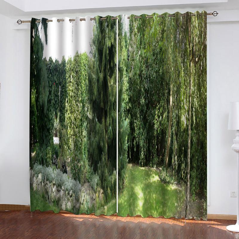 

Customized size Luxury Blackout 3D Window Curtains green forest curtains 3d stereoscopic, As pic