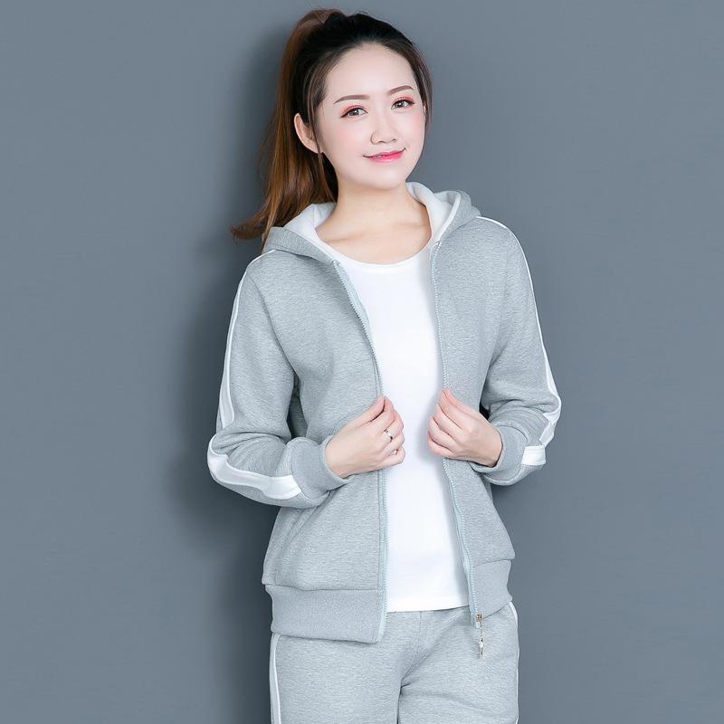 

Winter Women Sportswear Tracksuit Thick Warm Hoodie Jacket Sweatshirt+pant Running Jogger Fitness Outfit Casual Set Sport Suit, Black