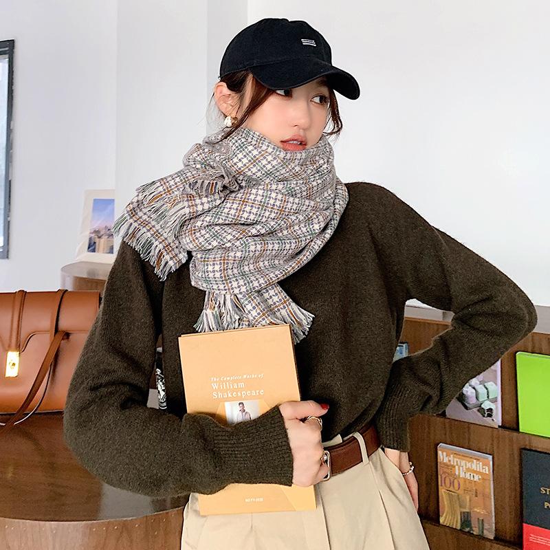

Plaid Scarves Korean Style Fashion Foulard Warm Thicken Wraps Printed Cashmere Windproof Long Shawls Women