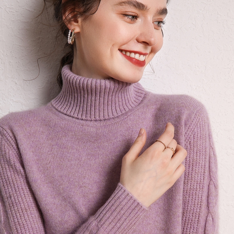 

Hot selling winter wome100%pure cashmere knit turtleneck thick pullover nightgown soft lady 6-color S-XX jumper, Shuilv.