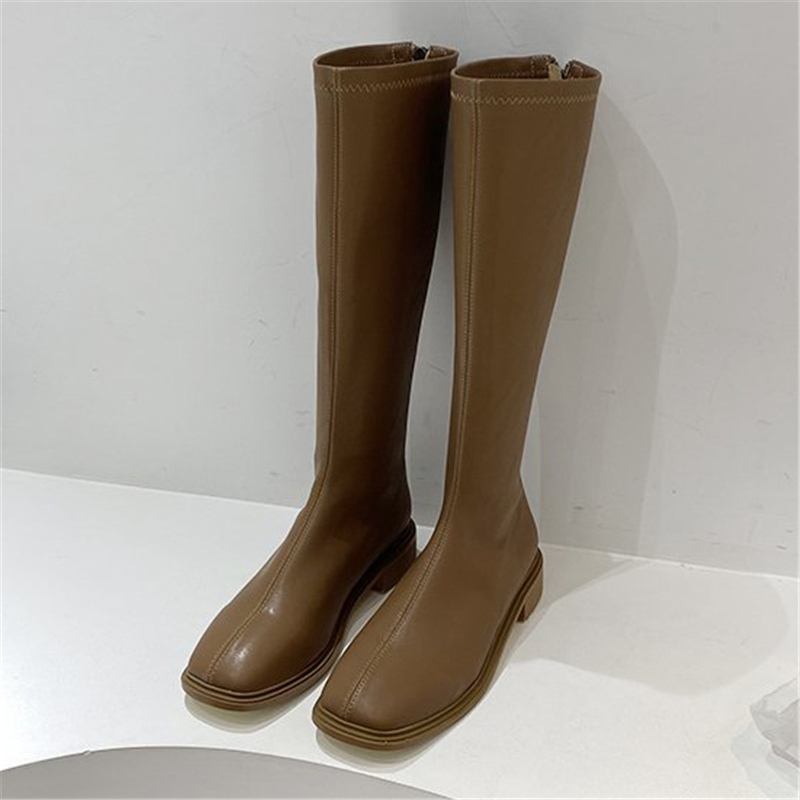

2020 ins mulheres elegantes de salto baixo longas inverno dedo p quadrado na altura do joelho botas altas nova coxa preta alta EXKZ, Black short