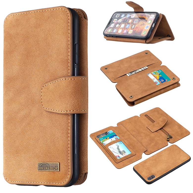 

Detachable Flip Frosted Leather Case for Samsung S20 Ultra S10 S10E S9 Plus Note20 A21S A11 A21 A31 A41 A51 A71 A10E A20E M10 Multiple Card Slots Zipper Wallet Cover, Black