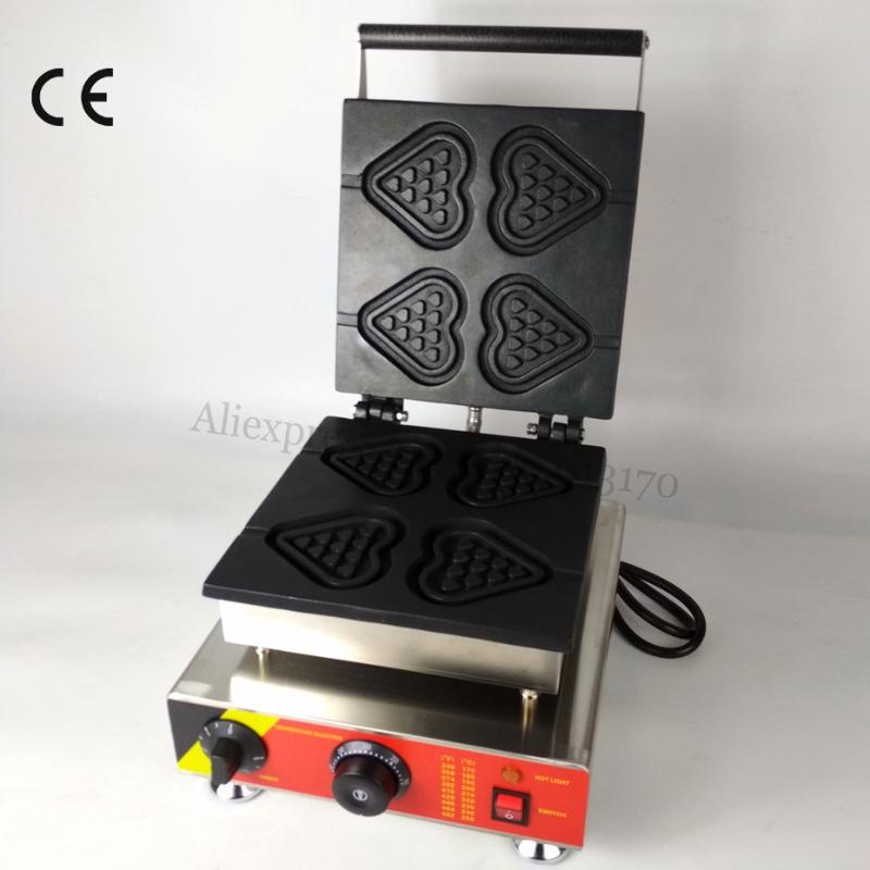 

Waffle Baking Machine Stainless Steel Electric Waffle Maker Heart-shape Lolly 4 Molds 110V/220V 1500W CE Approval