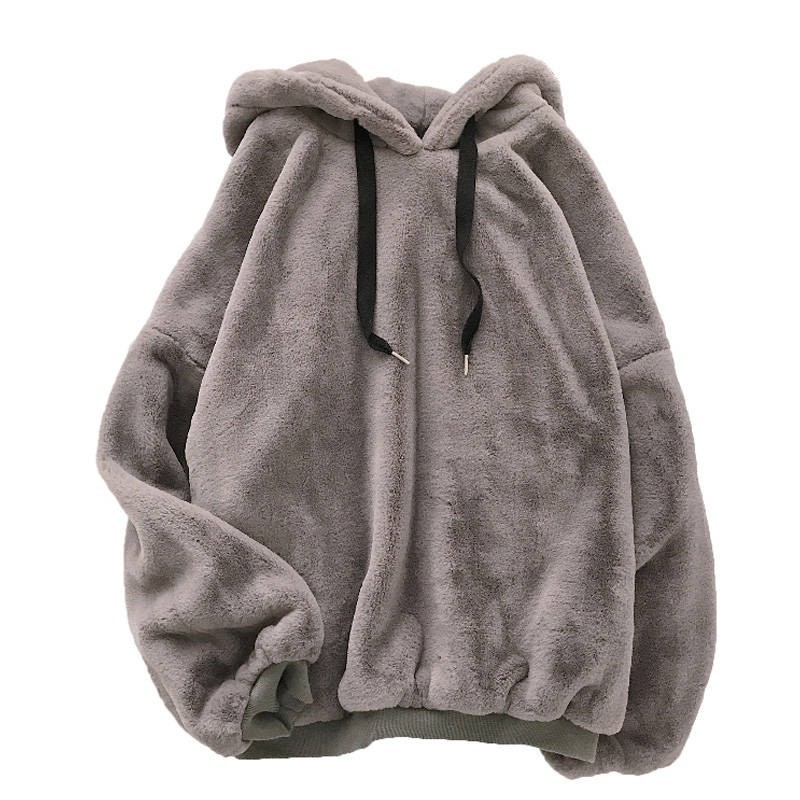 

Ebaihui Autumn Winter Coats Soild Sweet Hooded Women Harajuku Loose Casual Warm Hoodies Ladies Fleece Flannel Pullover Hoody