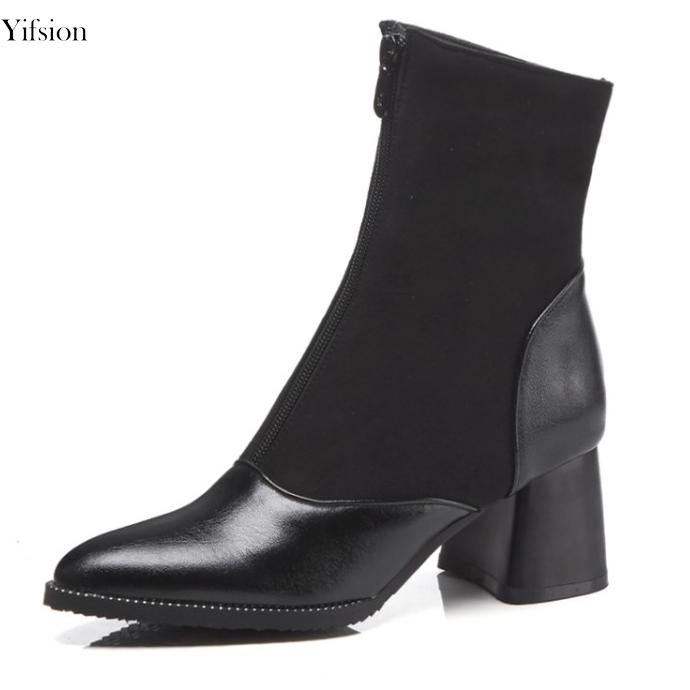 

Olomm Women Warm Ankle Boots Ladies Winter Shoes Comfort Square Heel Pointed Toe Black Working Office Shoes Women US Size 3-16, D0193 black