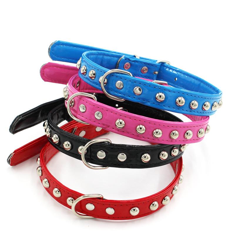 

Fashion Dog Collars Leather Solid Color Bright Metal Dog Cat Use Cute Adjustable Pets Supplier Pet Collar Chain