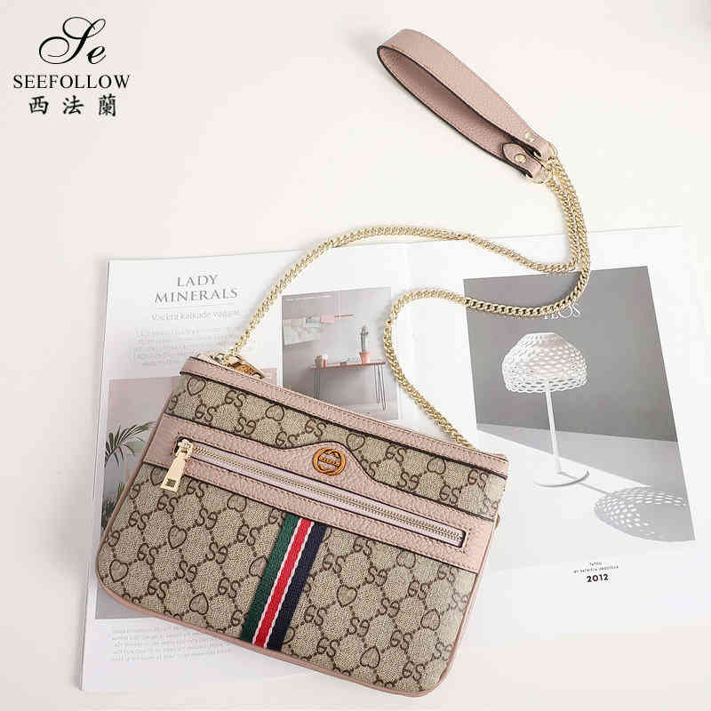 

West flange sling shoulder bag women's new messenger printing versatile chain women purse, Pink