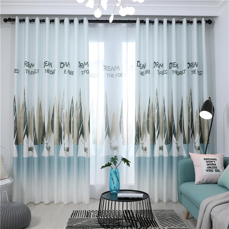 

Modern Simple Nordic Dream Forest Printing Shade Curtains for Living Dining Room Bedroom, Tulle