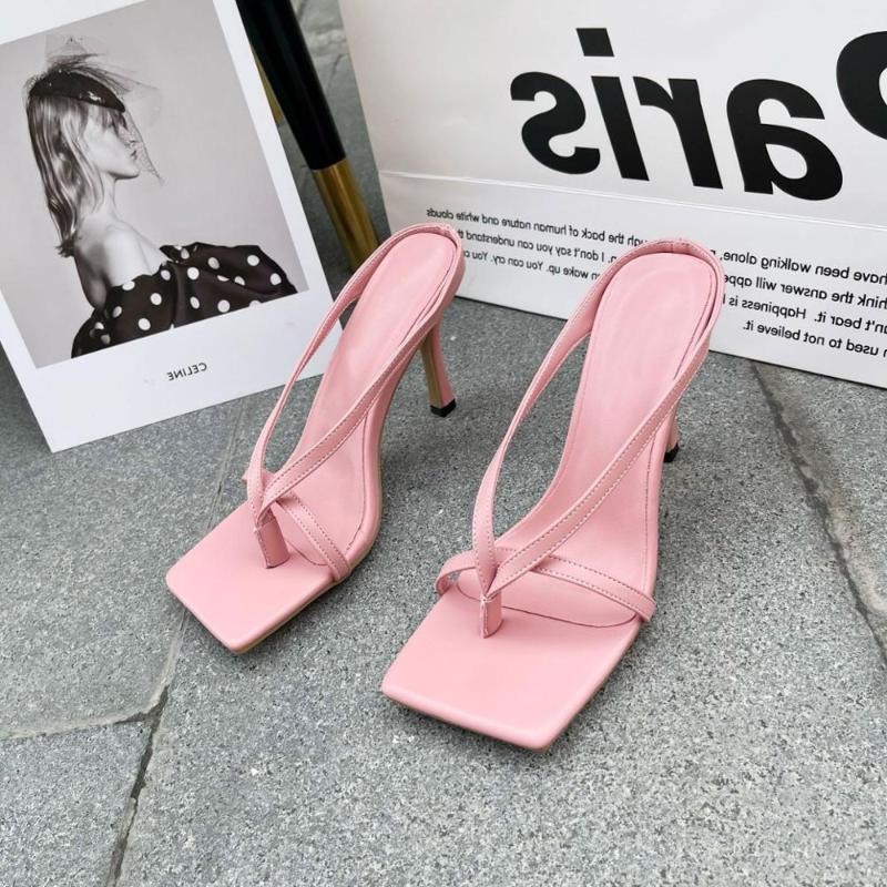 

New Women Sandals Vintage Square Toe Narrow Band High Heels Sandals SLippers Summer Fashion Ladies Party Dress Shoes Black Pink, White