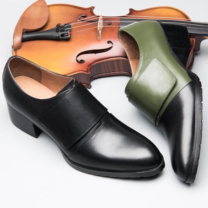

Trendy Dress Men Shoes High Heels Genuine Leather Business Casual Shoes Round Toe Breathable Work Size 36-44, Black