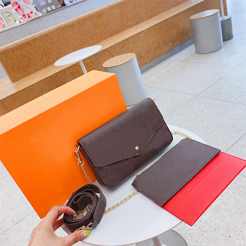 

Designer Womens Bags Luxury Handbag Fashion Vintage Old Flower Chain Messengerbag Three-piece envelope Backpack Wide Shoulder Strap 0ne Shoulder Bag Wallet Purse, Multi