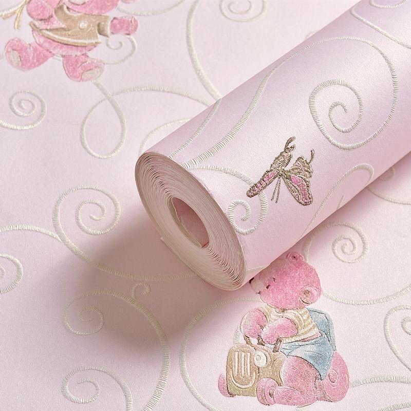 

Environmentally friendly thickening children's room bedroom girl boy cartoon bear cat 3D stereo non-woven wall papers wallpaper1, Kitty yellow