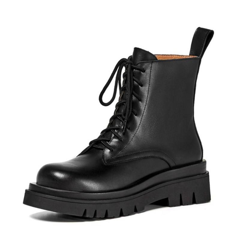 

RASMEUP Size 34-43 2020 INS Woman Real Leather Ankle Boots Fashion Shoes Woman Short Winter Warm Boots Platform Heel Footwear, White without fur