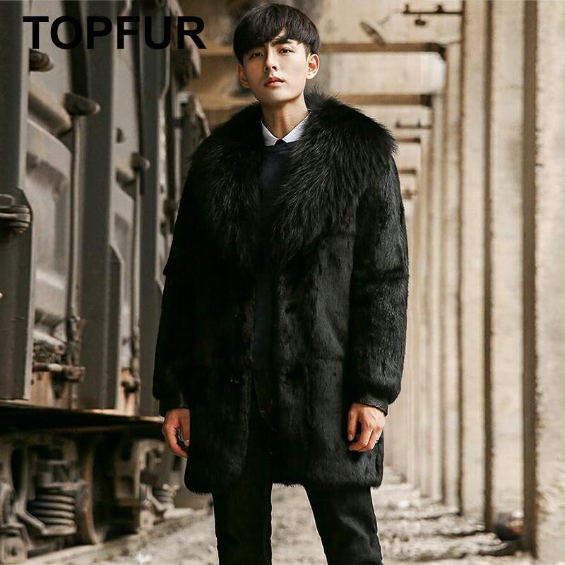

FURSARCAR Black Fashion Natural Rex Fur Jacket With Fur Collar For Men Winter Coat Thick Warm Coats, As pic