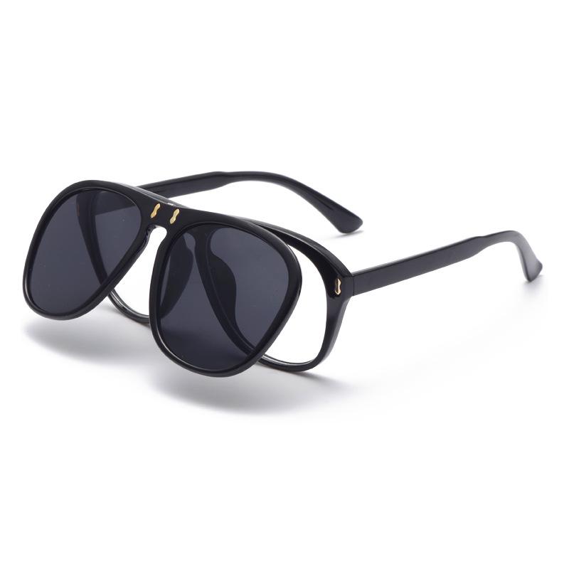 

Cubojue flip lens sunglasses women male steampunk glasses frames with double lens fashion yellow black vintage unisex retro