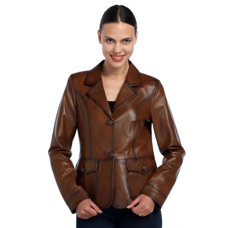 

Lambskin Woman Brown Leather Jacket Outdoor Sheepskin Satin Lining Genuie Quality Gifts For Woman