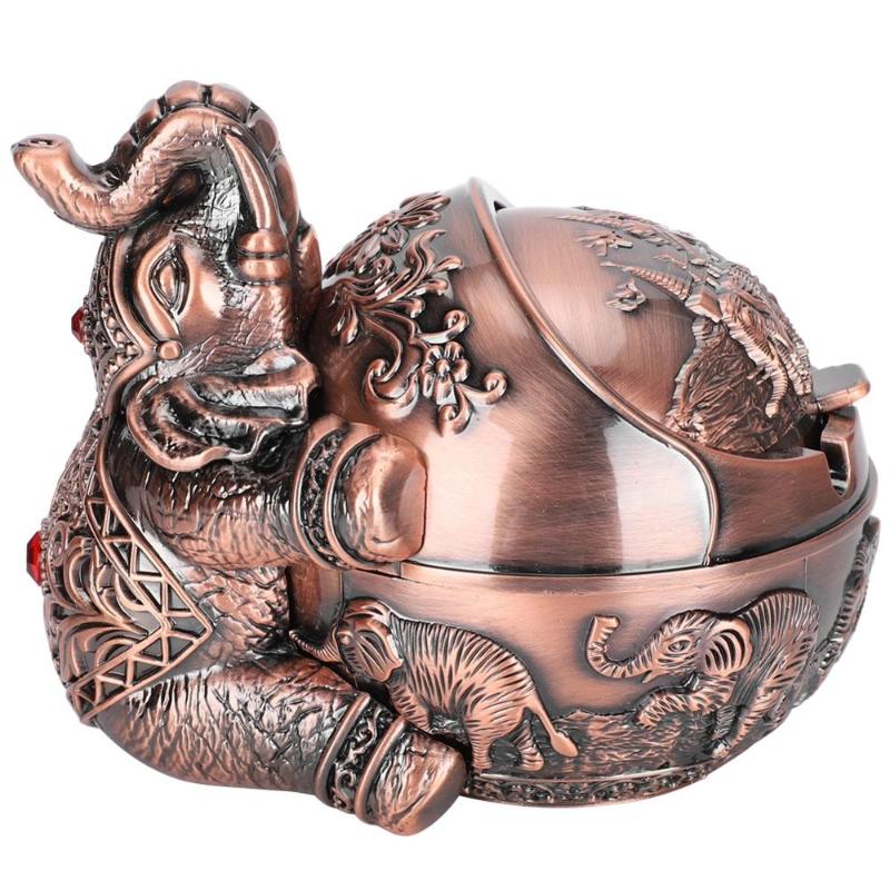 

Vintage Metal Ashtray Home Office Decoration Windproof Ashtray with Lid Vintage Elephant Cigarettes Portable