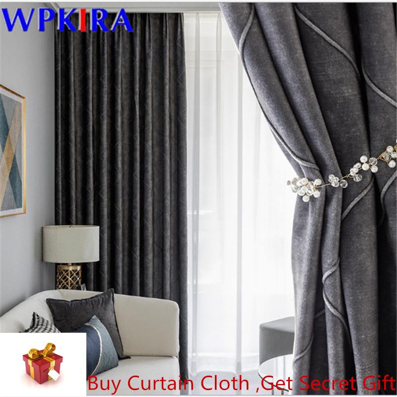 

Velvet Gray Curtains Blackout For Living Room Thick Sheer Curtains Printed Plaid Bedroom Window Blinds Drape High End W-AD530#30, Tulle