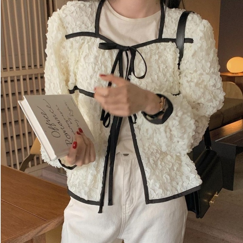 

2021 New Elegant Women's Blouses Square Turtlenecks Lace Up Loose Flora Chiffon Shirt Sharpening Spring Sweatshirt 0VT4, Apricot