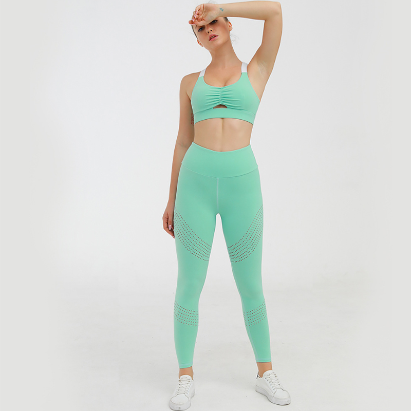 

Wholesale Factory Fitness Wear Brazilian Athletic Gym Custom Sports Running Yoga Legging And Sports Bra Set, Green