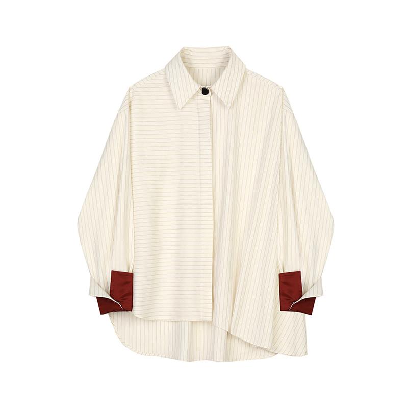 

Striped Turn Down Collar Women Shirts Long Sleeve Autumn 2020 New Design Color Matching Irregular Loose Blouse Women, White