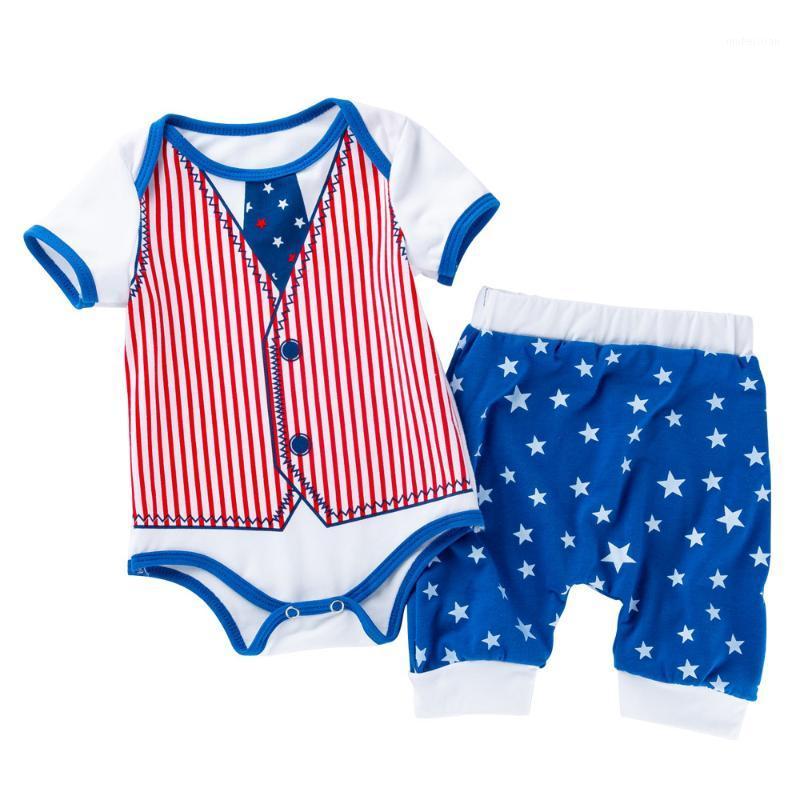 

Children's Clothing Summer Baby Romper Short Sleeved Harem Pants Independence Day 2 Piece Suit Stars Baby Girls Boys Clothes Set1, D0049