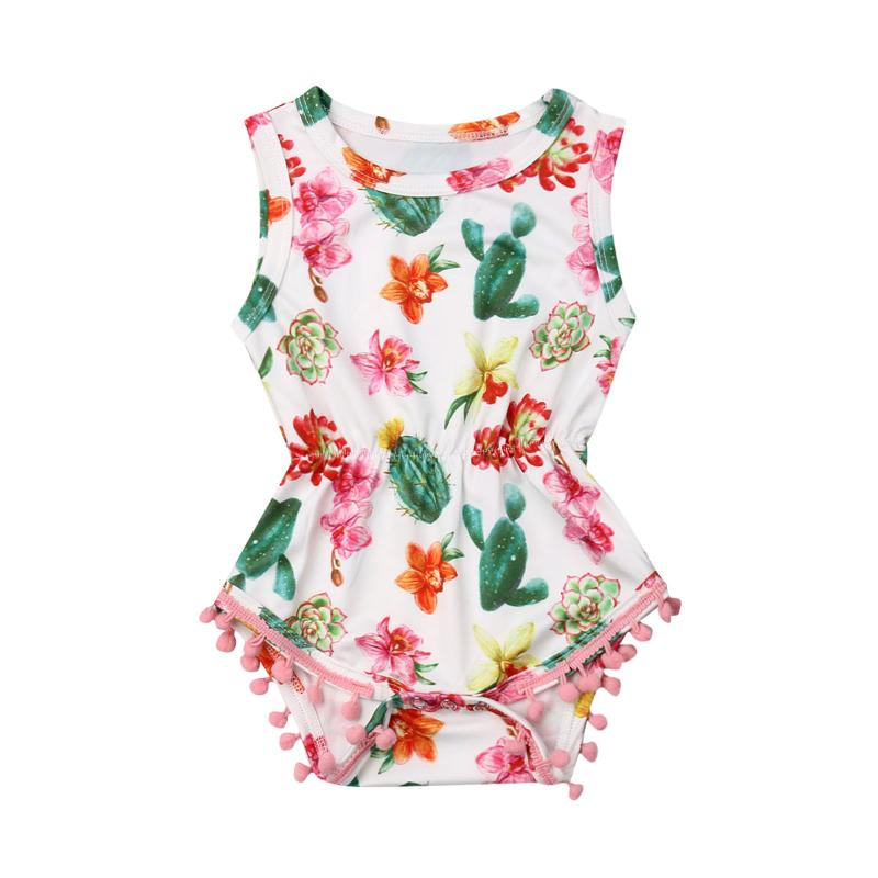 

Newborn Kid Baby Girls Boys Cactus Jumpsuit Sleeveless Print Tassel Bodysuits Casual Clothes One-Pieces, As pic