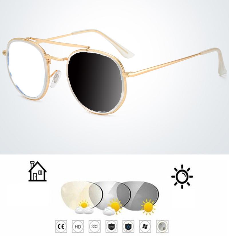 

Double Bridge Round Gold Frame Retro Photochromic Grey Reading Glasses +0.75 +1 +1.25 +1.5 +1.75 +2 +2.25 +2.5 +2.75 To +4