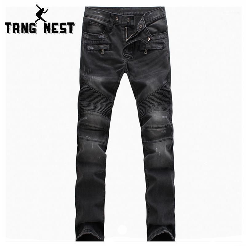 

Wholesale-TANGNEST New Arrival Cool Design Fashion High Quality Autumn Denim Pants Casual Comfortable Full Length Jeans Male MKN7441, Light blue