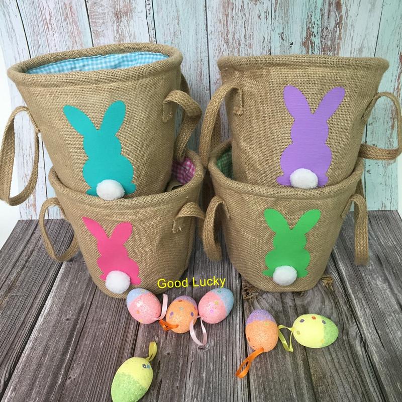 

20pcs/lot hot selling Burlap Easter Ears Basket Bag Gift Packing Easter Handbag kids candy bucket tote