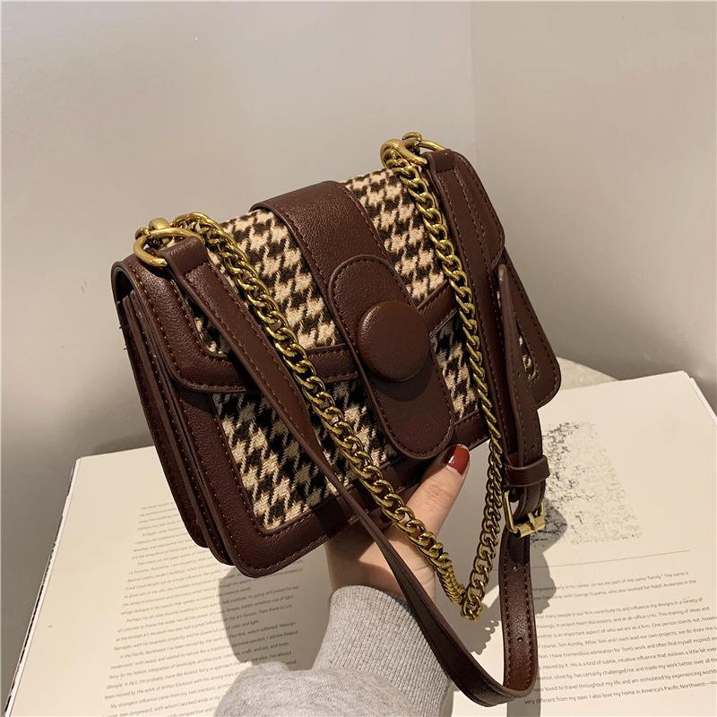 

Color Houndstooth Jacquard+PU Women's Shoulder Bag 2021 Spring Fashion Female Hand Bags sac femme Fashion Shoulder Crossbody Bag, Black
