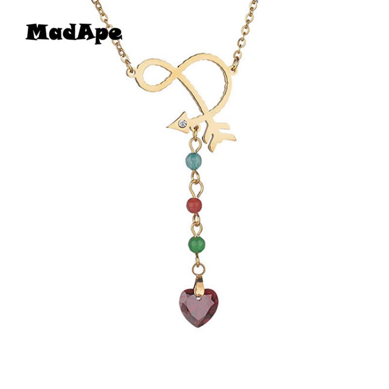 

MadApe Zircon Heart Pendant Necklace Women Fashion Sweater Chain Stainless Steel Gold Arrow Pendants & Necklace Choker Jewelry