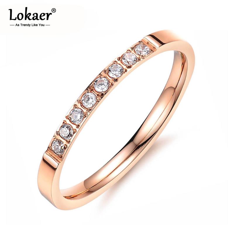 

Lokaer Hot Sale Rose Gold Color Simple Rhinestone Rings Jewelry Inlaid Cubic Zirconia For Women Stainless Steel Lady Ring R19171